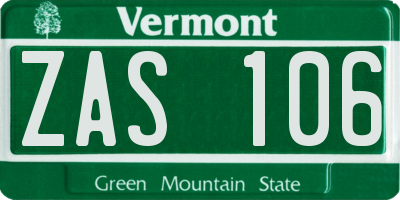 VT license plate ZAS106