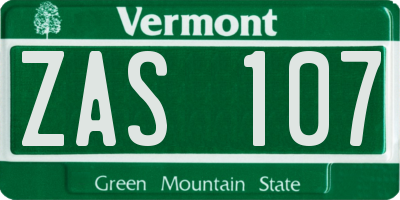 VT license plate ZAS107