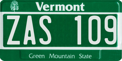 VT license plate ZAS109