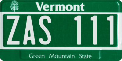VT license plate ZAS111