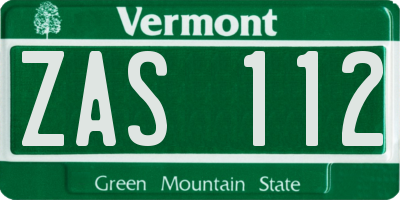 VT license plate ZAS112