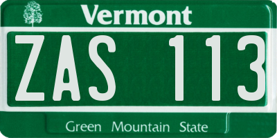 VT license plate ZAS113