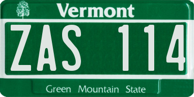 VT license plate ZAS114