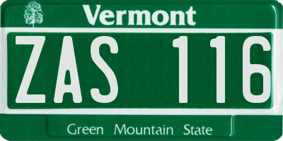 VT license plate ZAS116