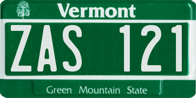 VT license plate ZAS121