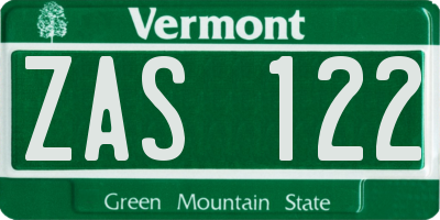 VT license plate ZAS122