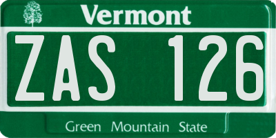 VT license plate ZAS126