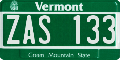 VT license plate ZAS133
