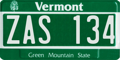 VT license plate ZAS134