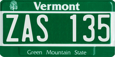 VT license plate ZAS135