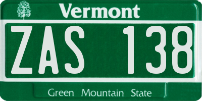 VT license plate ZAS138