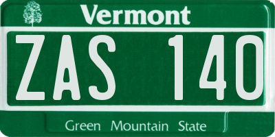 VT license plate ZAS140