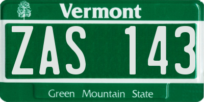 VT license plate ZAS143