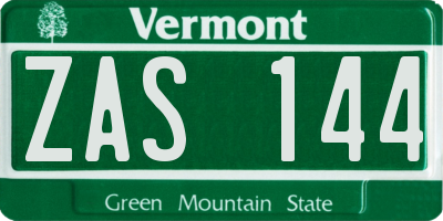 VT license plate ZAS144