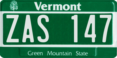 VT license plate ZAS147