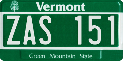 VT license plate ZAS151