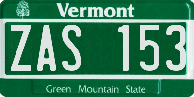 VT license plate ZAS153