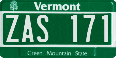 VT license plate ZAS171