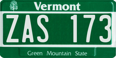 VT license plate ZAS173