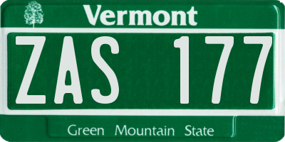 VT license plate ZAS177