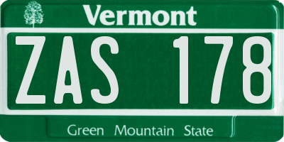 VT license plate ZAS178