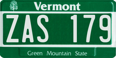 VT license plate ZAS179
