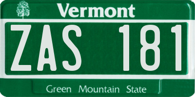 VT license plate ZAS181