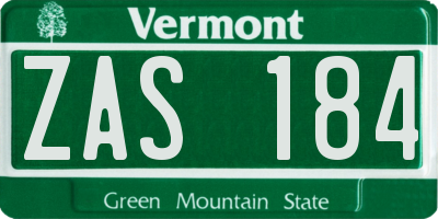 VT license plate ZAS184