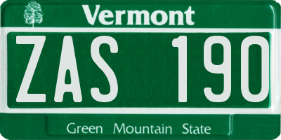 VT license plate ZAS190