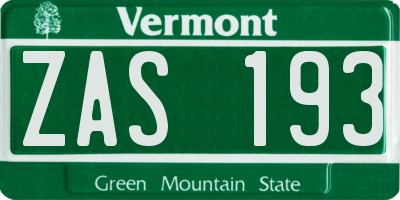 VT license plate ZAS193