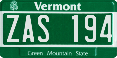 VT license plate ZAS194