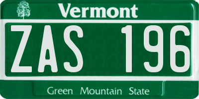 VT license plate ZAS196