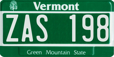 VT license plate ZAS198