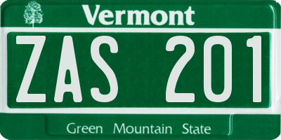 VT license plate ZAS201