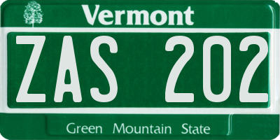 VT license plate ZAS202