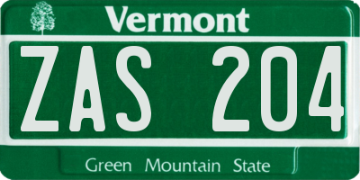 VT license plate ZAS204
