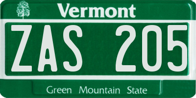 VT license plate ZAS205