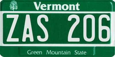 VT license plate ZAS206