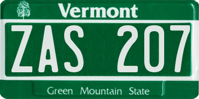 VT license plate ZAS207