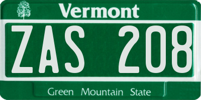 VT license plate ZAS208