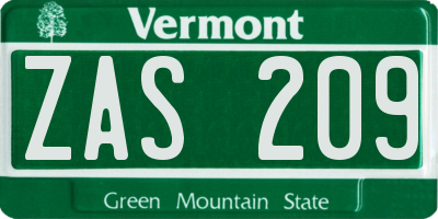 VT license plate ZAS209