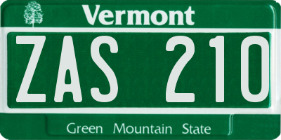 VT license plate ZAS210