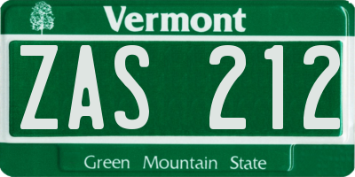 VT license plate ZAS212