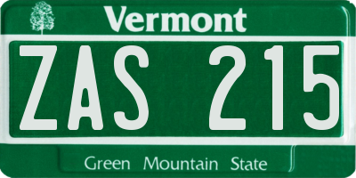 VT license plate ZAS215