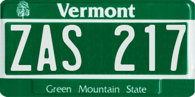 VT license plate ZAS217