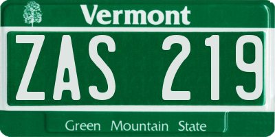 VT license plate ZAS219