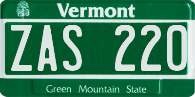 VT license plate ZAS220