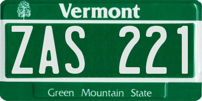 VT license plate ZAS221