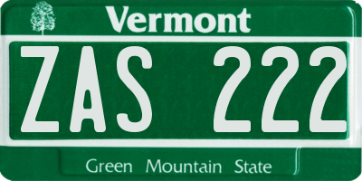 VT license plate ZAS222