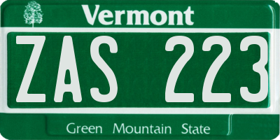 VT license plate ZAS223